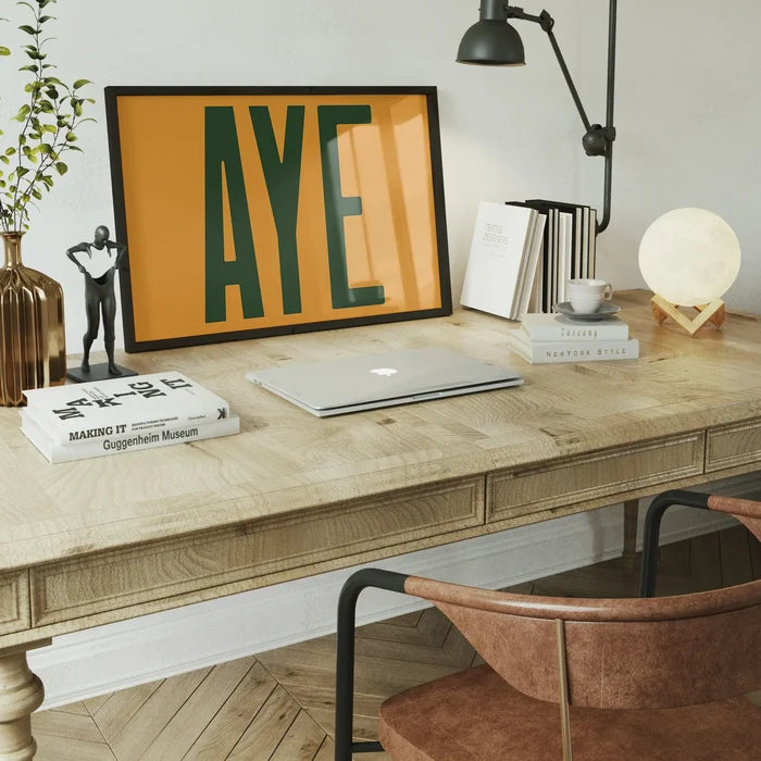 Aye Typography Quote Print - Forest Green framed home office wall art