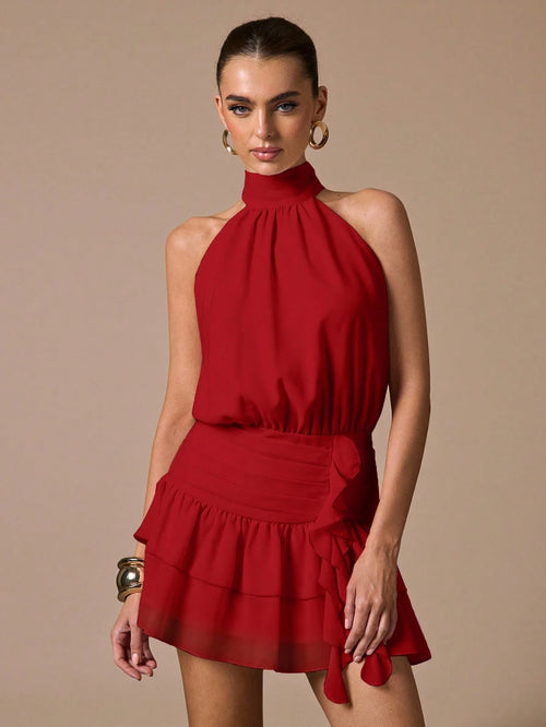 BAE Sleeveless Ruffle Hem Fitted Mini Sundress, Elegant Sweet Cute Dress For Romantic Dates, Parties, Weddings, Summer Occasions,Summer Dresses For Women