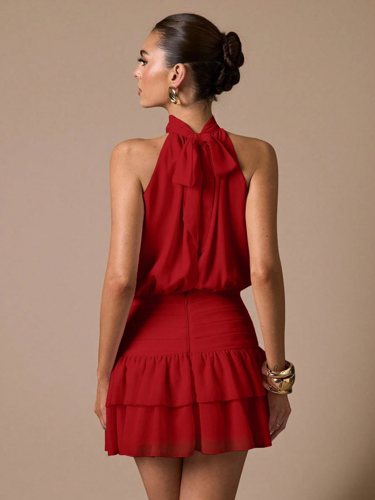 BAE Sleeveless Ruffle Hem Fitted Mini Sundress, Elegant Sweet Cute Dress For Romantic Dates, Parties, Weddings, Summer Occasions,Summer Dresses For Women