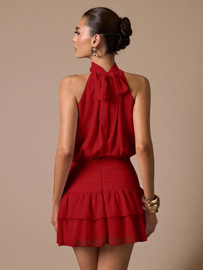 BAE Sleeveless Ruffle Hem Fitted Mini Sundress, Elegant Sweet Cute Dress For Romantic Dates, Parties, Weddings, Summer Occasions,Summer Dresses For Women
