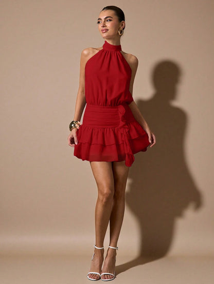 BAE Sleeveless Ruffle Hem Fitted Mini Sundress, Elegant Sweet Cute Dress For Romantic Dates, Parties, Weddings, Summer Occasions,Summer Dresses For Women