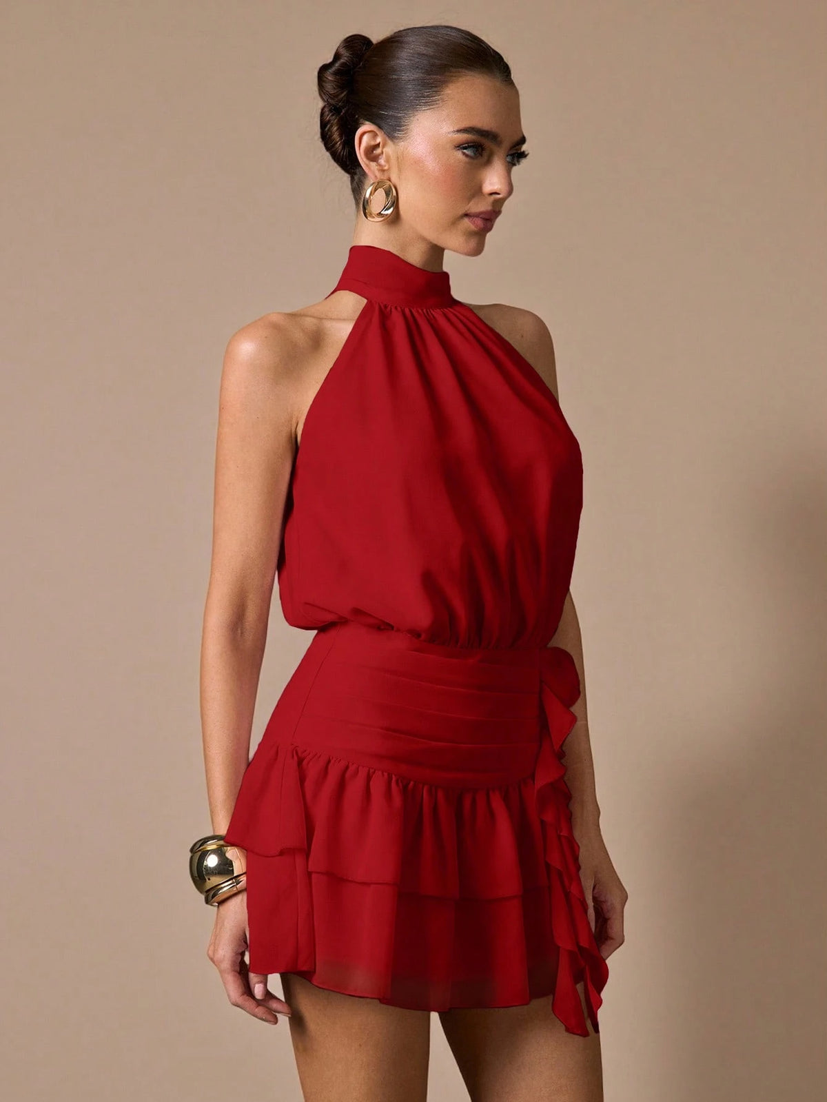 BAE Sleeveless Ruffle Hem Fitted Mini Sundress, Elegant Sweet Cute Dress For Romantic Dates, Parties, Weddings, Summer Occasions,Summer Dresses For Women