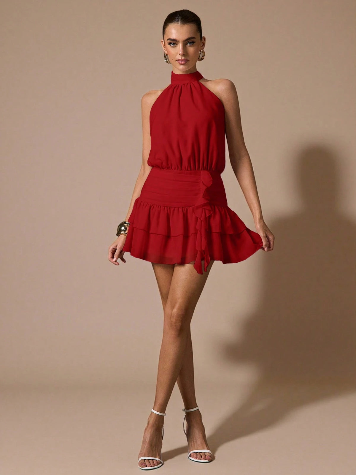 BAE Sleeveless Ruffle Hem Fitted Mini Sundress, Elegant Sweet Cute Dress For Romantic Dates, Parties, Weddings, Summer Occasions,Summer Dresses For Women