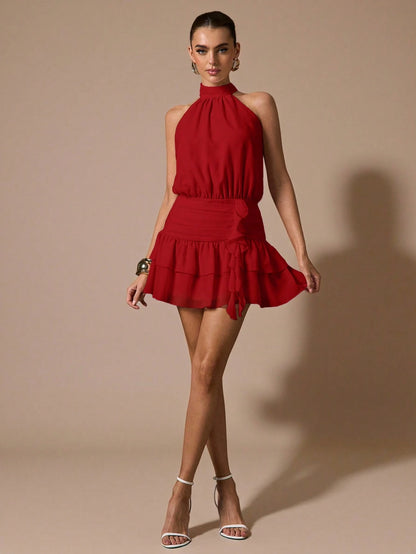 BAE Sleeveless Ruffle Hem Fitted Mini Sundress, Elegant Sweet Cute Dress For Romantic Dates, Parties, Weddings, Summer Occasions,Summer Dresses For Women