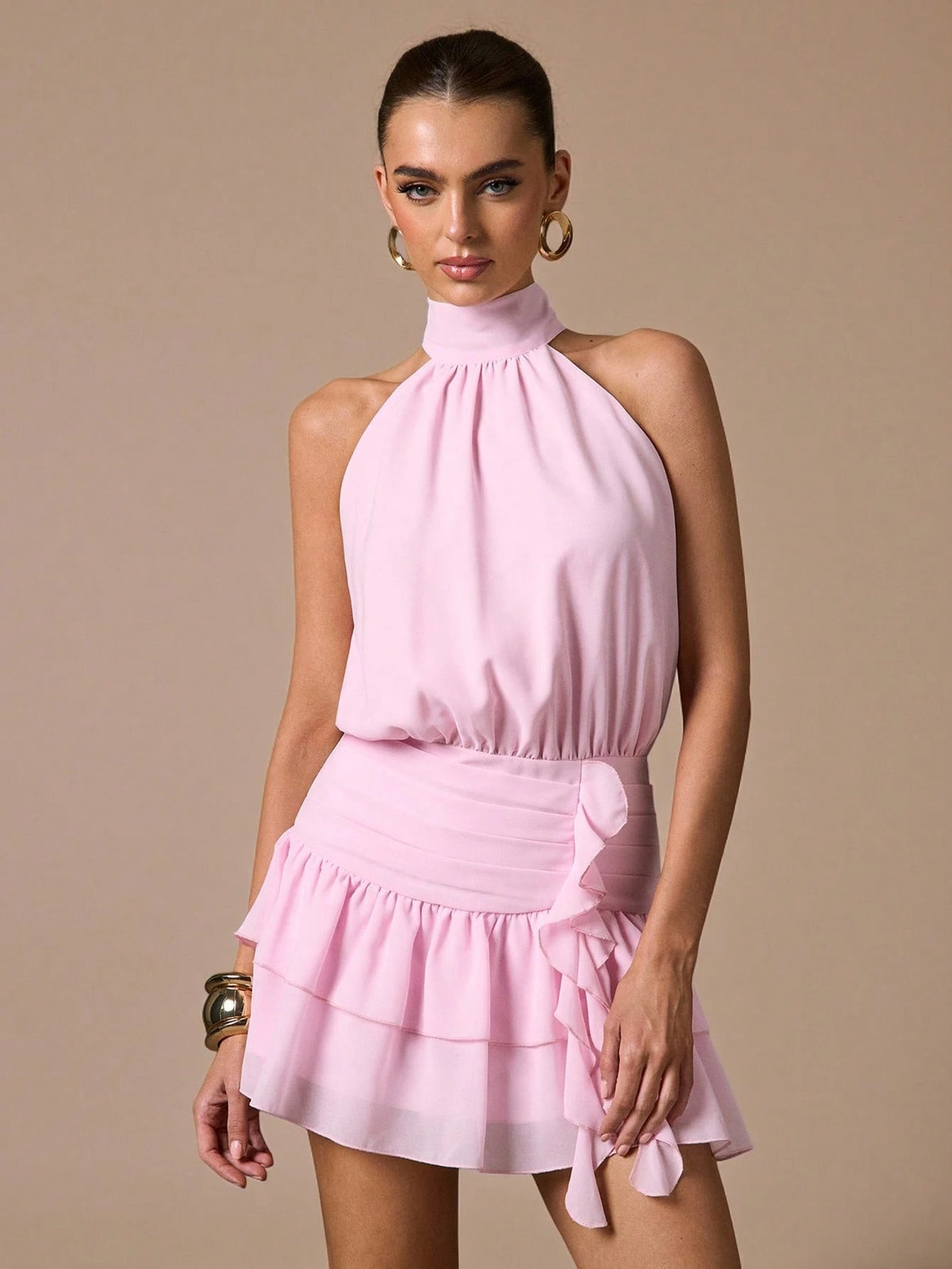 BAE Sleeveless Ruffle Hem Fitted Mini Sundress, Elegant Sweet Cute Dress For Romantic Dates, Parties, Weddings, Summer Occasions,Summer Dresses For Women