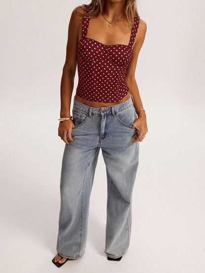 BAE Women's Red White Polka Dot Top,Summer 90s Retro Elegant Corset For Date Night,Girlfriend Birthday Party,Nightclub,Vacation,Valentine's Day Top