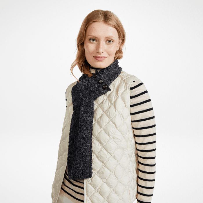 Ballina Aran Buttoned Charcoal Loop Scarf