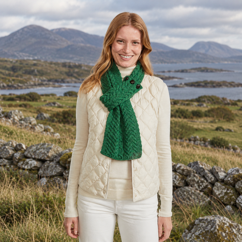Ballina Aran Buttoned Green Loop Scarf