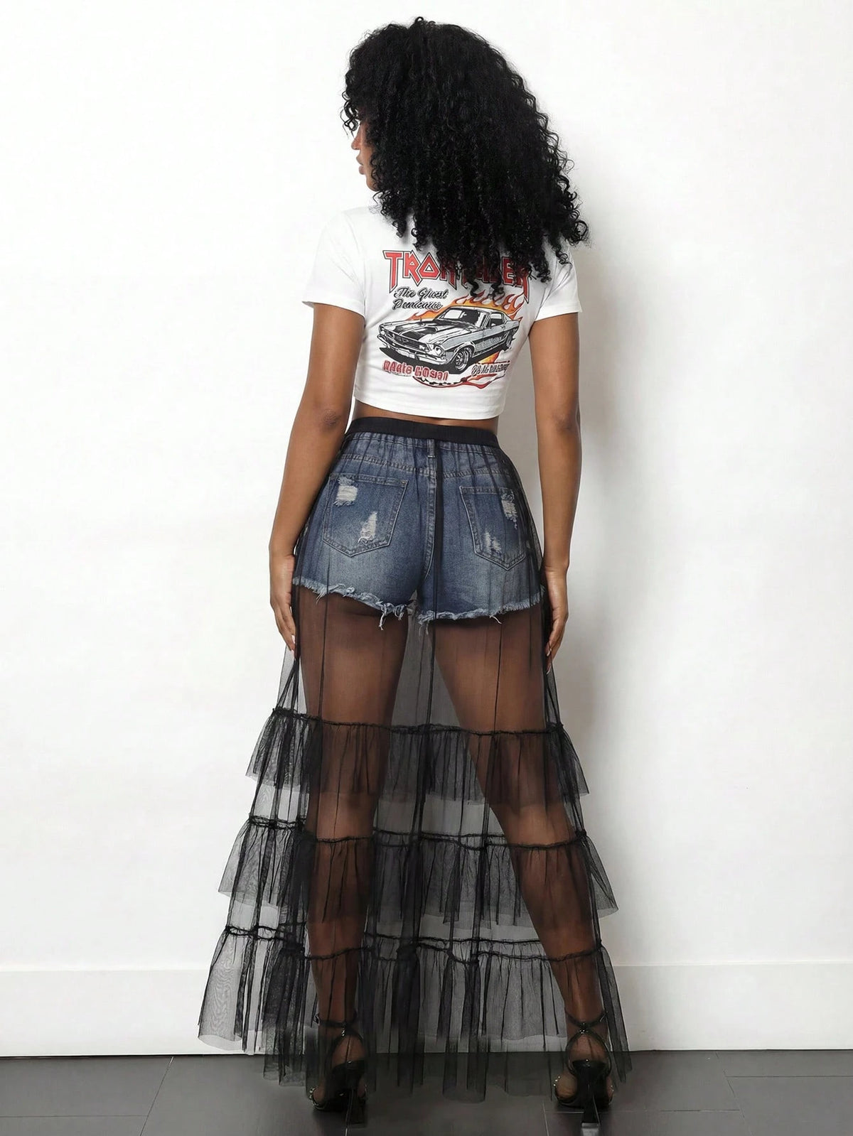 BamGleam Sheer Mesh Layered Skirt, Multi-Layer Black Tulle Patchwork See-Through Overlay Skirt, Sexy Club Party Street Style High Waist Long Skirt