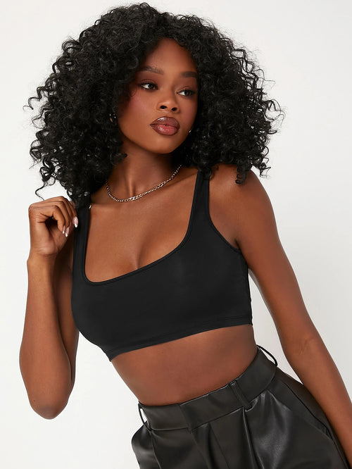 BASICS 1pc Scoop Neck Solid Crop Tank Top/Summer