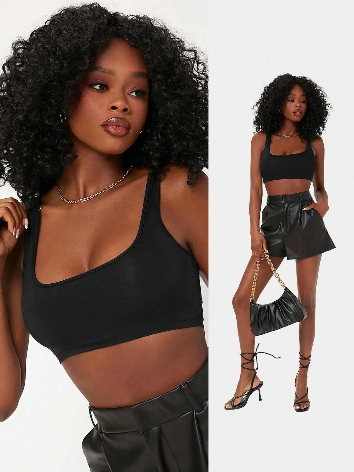 BASICS 1pc Scoop Neck Solid Crop Tank Top/Summer