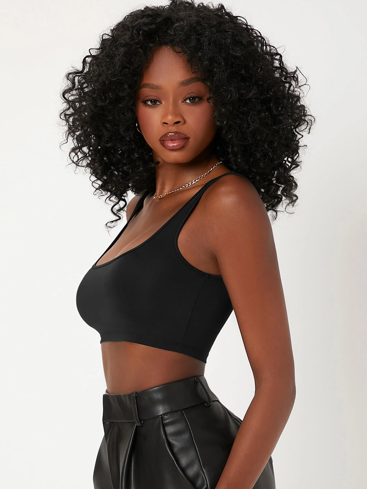 BASICS 1pc Scoop Neck Solid Crop Tank Top/Summer