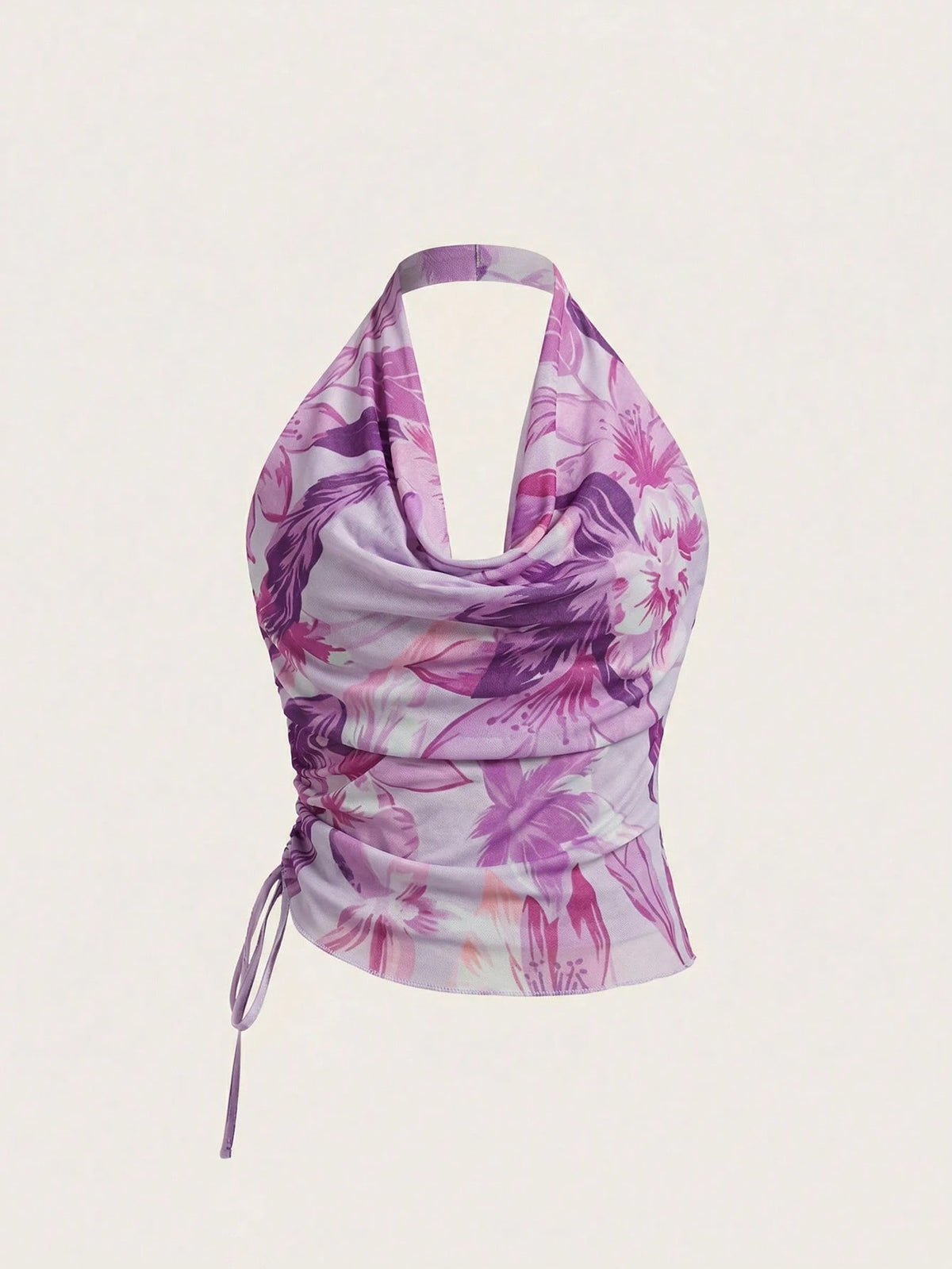 BELROSIE Tie Dye Draped Front Drawstring Side Halter Top