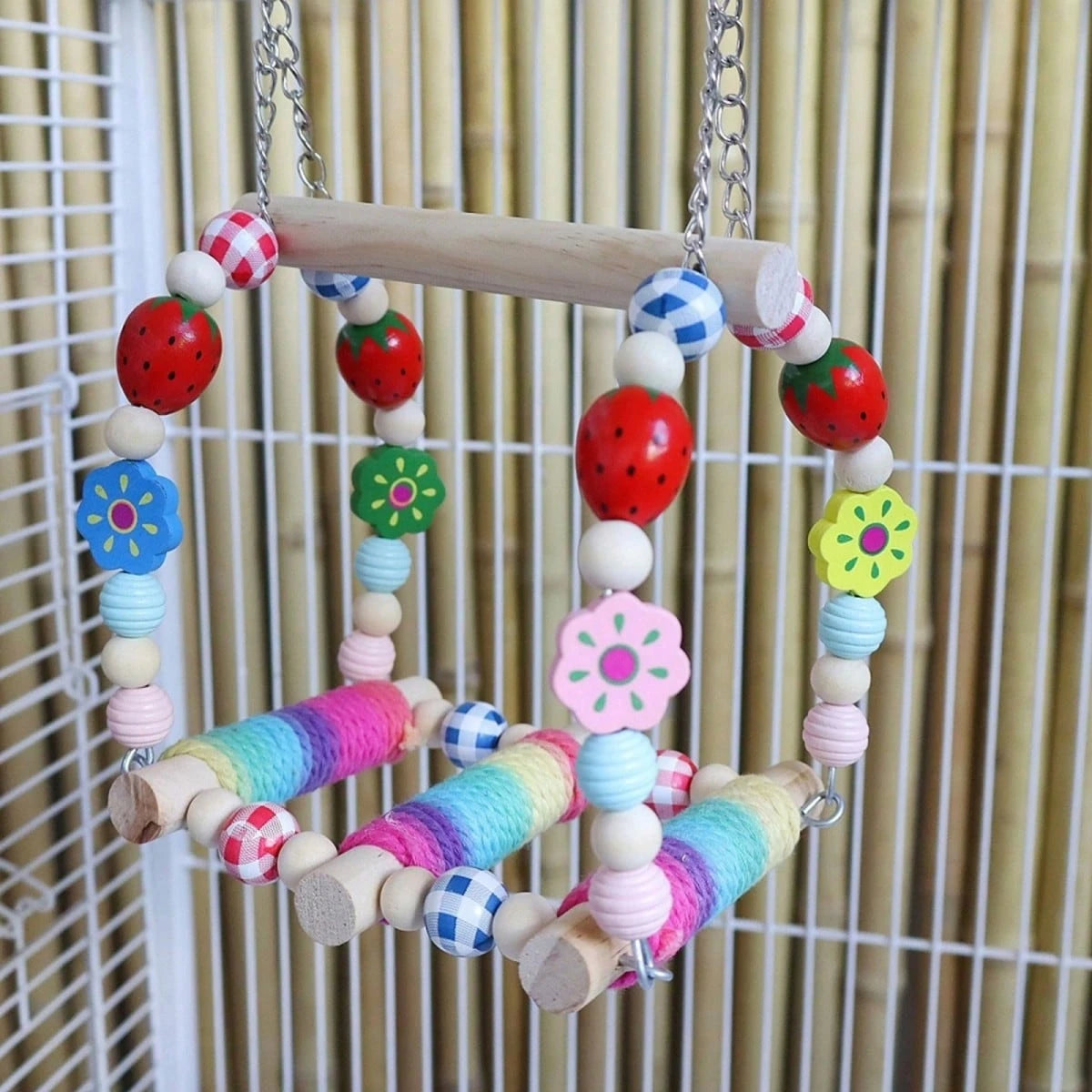 Bird Toys, Wood Bird Perches Parrot Standing Climbing Swing Toys Hanging Cage Accessories For Budgies Parakeets Lovebirds