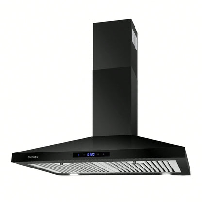 Black Range Hood 30 Inch,Stainless Steel Wall Mounted Kitchen Hood With Touch Controls, Ducted/Ductless Convertible,Chimney-Style Stove Hood Vent For Kitchen,Baffle Filters,Black Painted Finish