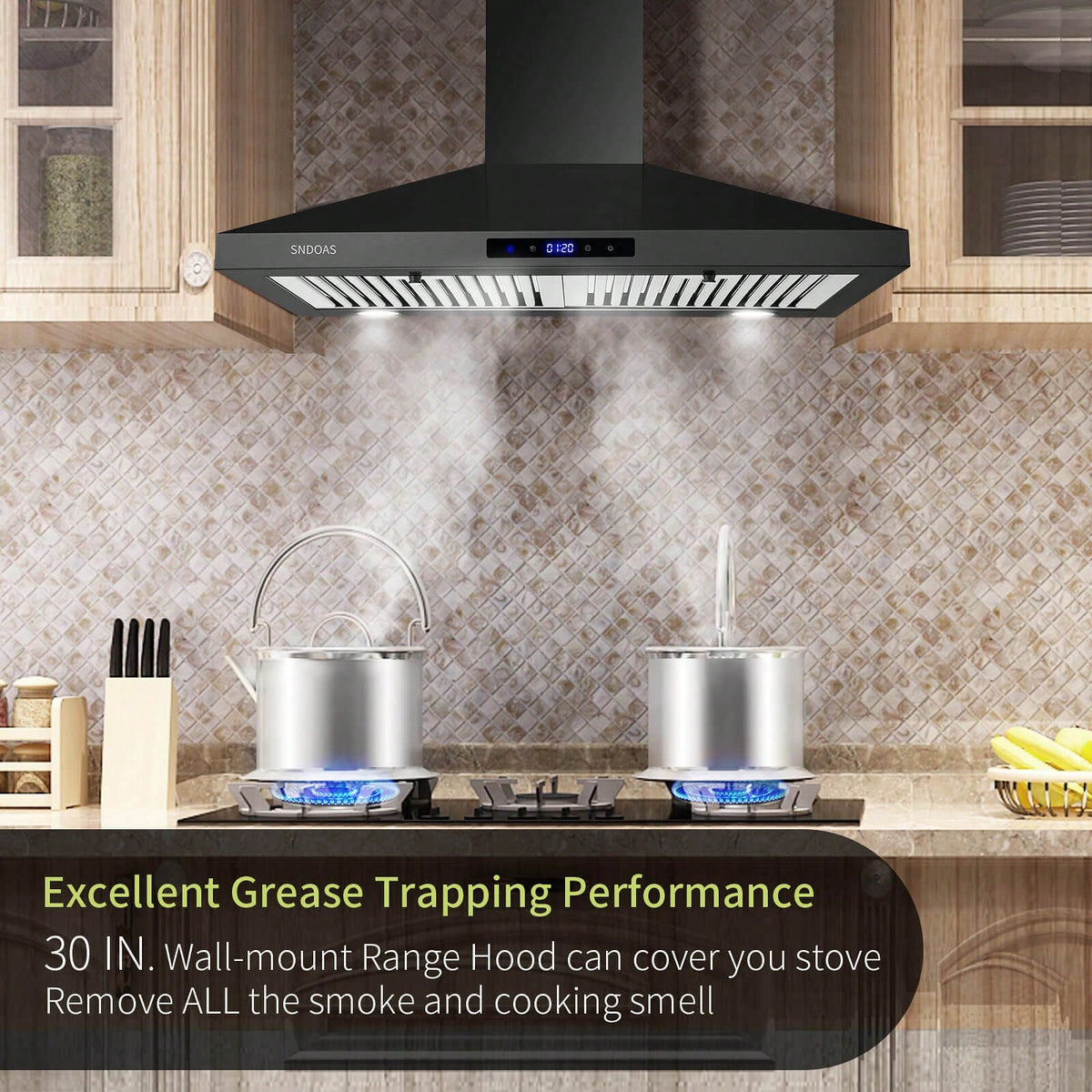 Black Range Hood 30 Inch,Stainless Steel Wall Mounted Kitchen Hood With Touch Controls, Ducted/Ductless Convertible,Chimney-Style Stove Hood Vent For Kitchen,Baffle Filters,Black Painted Finish