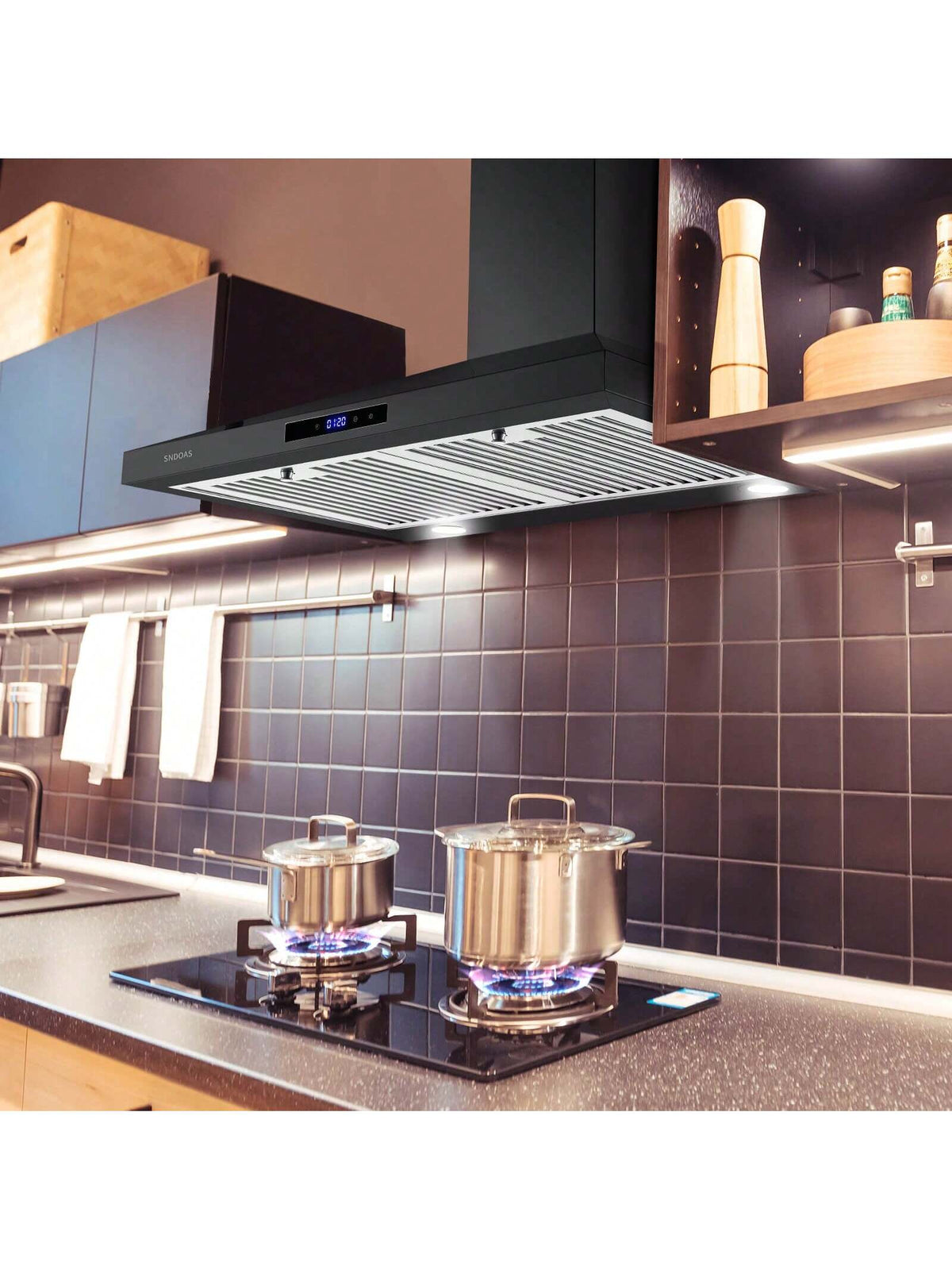 Black Range Hood 30 Inch,Stainless Steel Wall Mounted Kitchen Hood With Touch Controls, Ducted/Ductless Convertible,Chimney-Style Stove Hood Vent For Kitchen,Baffle Filters,Black Painted Finish