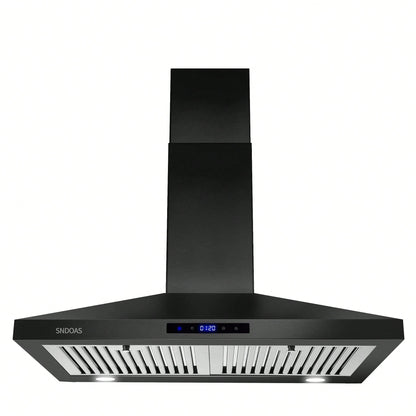 Black Range Hood 30 Inch,Stainless Steel Wall Mounted Kitchen Hood With Touch Controls, Ducted/Ductless Convertible,Chimney-Style Stove Hood Vent For Kitchen,Baffle Filters,Black Painted Finish