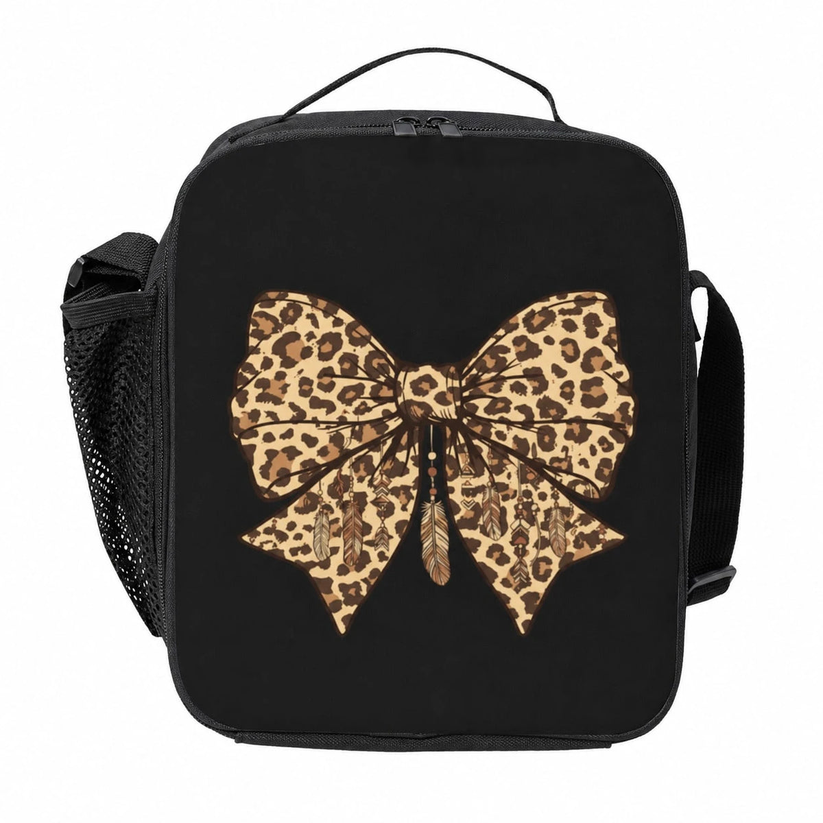 Boho Leopard Bow Dreamcatcher Backpack Set For Travel, Commuting- Stylish & Functional Design, Playful Animal Print For Autumn Getaways, Music Festivals, Weekend Trips And Holiday Gifts