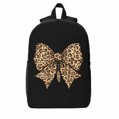 Boho Leopard Bow Dreamcatcher Backpack Set For Travel, Commuting- Stylish & Functional Design, Playful Animal Print For Autumn Getaways, Music Festivals, Weekend Trips And Holiday Gifts