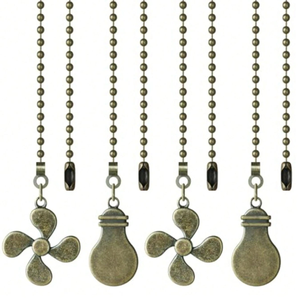 Ceiling Fan Pull Chain, 4 Pack Bulb And Fan Pull Chain Extension Ornaments, 12 Inch Ball Beads Decorative Fan Pull Extenders With Connector For Ceiling Fan Light And Lamp Bronze