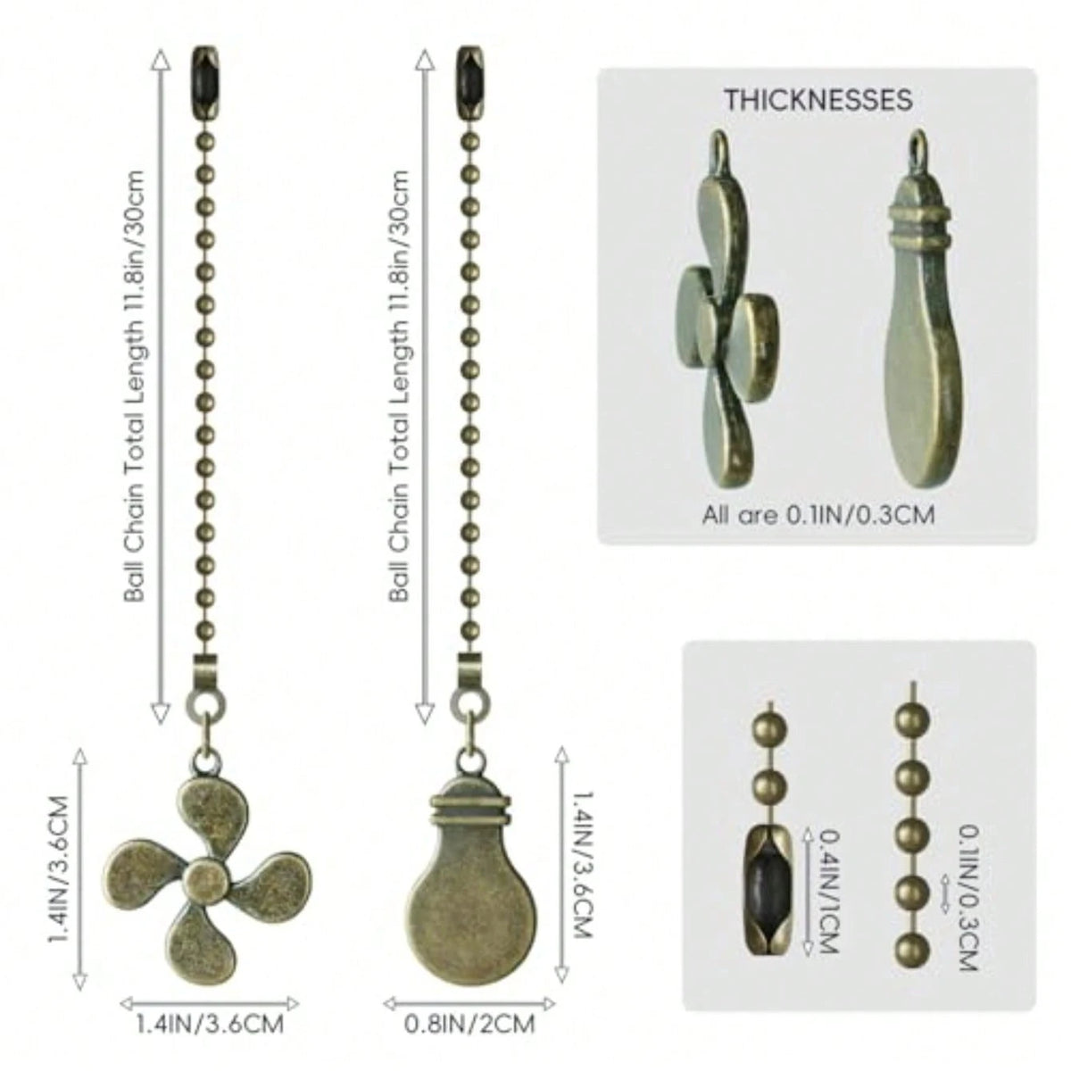 Ceiling Fan Pull Chain, 4 Pack Bulb And Fan Pull Chain Extension Ornaments, 12 Inch Ball Beads Decorative Fan Pull Extenders With Connector For Ceiling Fan Light And Lamp Bronze