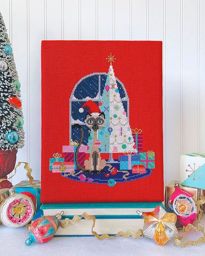 Christmas Cat Cross Stitch Pattern-Stitched Modern
