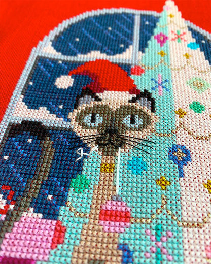 Christmas Cat Cross Stitch Pattern-Stitched Modern