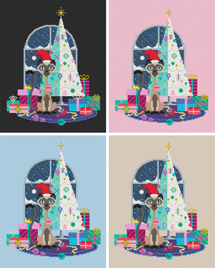 Christmas Cat Cross Stitch Pattern-Stitched Modern