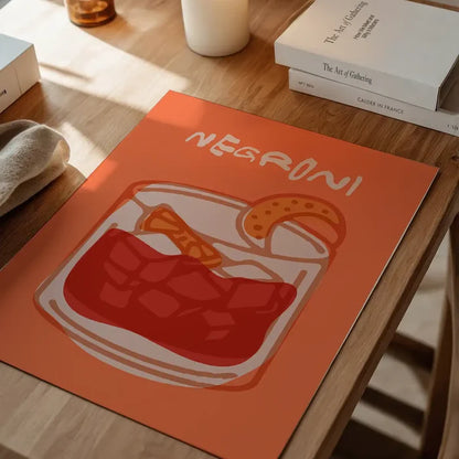 Cocktail Illustration Poster Print - Negroni unframed on a home office desk