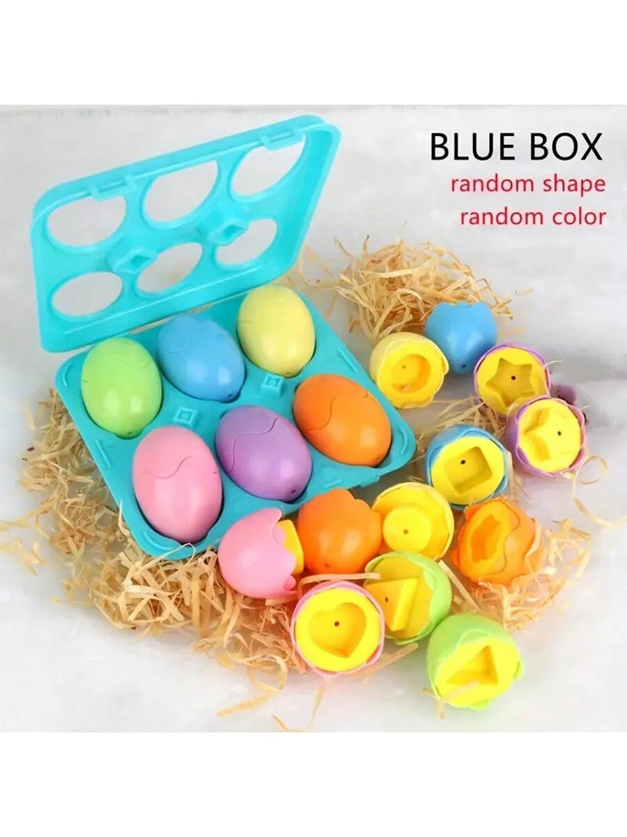 Color Shape Matching Eggs, Educational Easter Eggs Set Toy With Blue Egg Holder, Early Learning Shapes & Sorting Recognition Puzzle Skills Study For Toddlers Kids Easter Basket Stuffers Gifts(The Inte