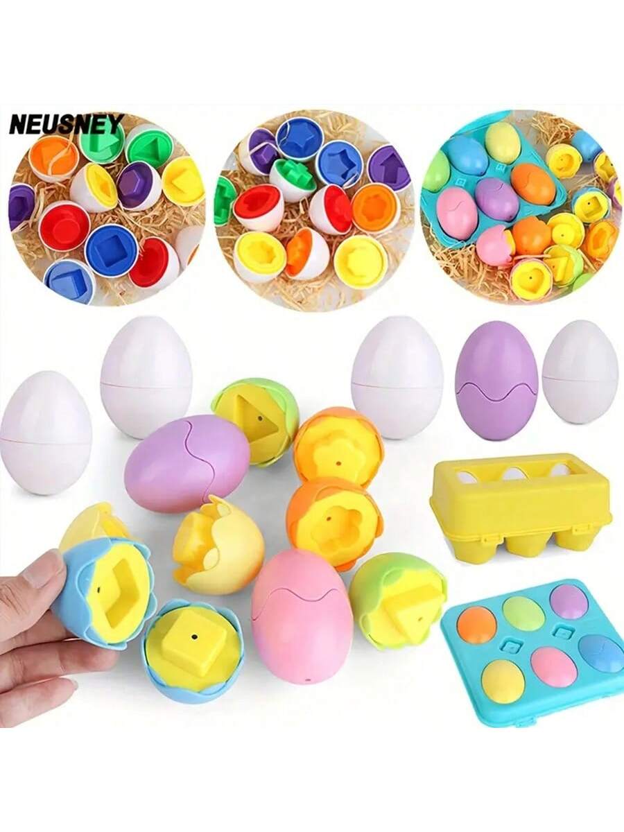 Color Shape Matching Eggs, Educational Easter Eggs Set Toy With Blue Egg Holder, Early Learning Shapes & Sorting Recognition Puzzle Skills Study For Toddlers Kids Easter Basket Stuffers Gifts(The Inte