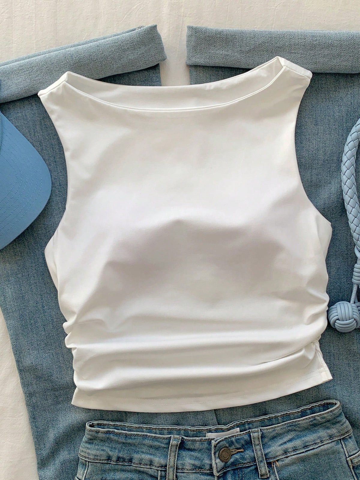 Comfortcana Spring/Summer Solid Simple Padded Tank Top White