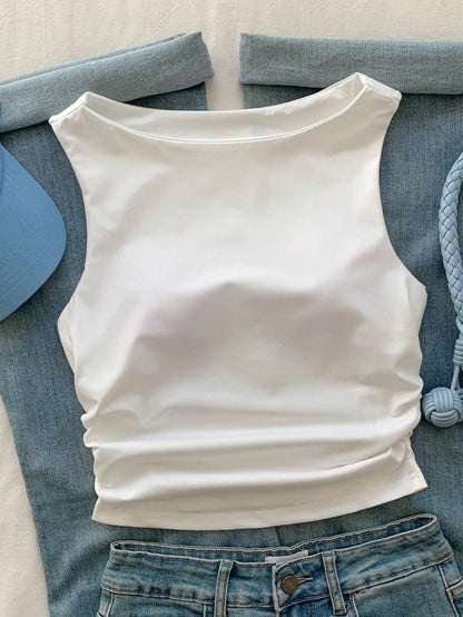 Comfortcana Spring/Summer Solid Simple Padded Tank Top White