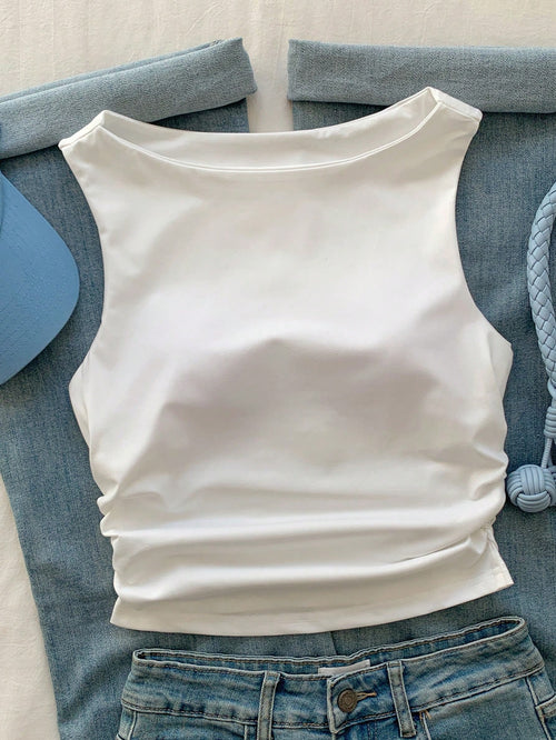 Comfortcana Spring/Summer Solid Simple Padded Tank Top White