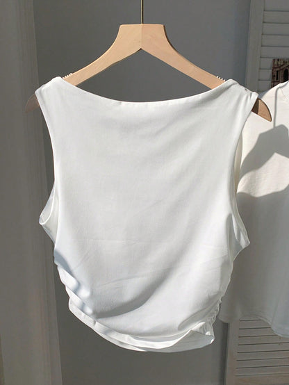 Comfortcana Spring/Summer Solid Simple Padded Tank Top White