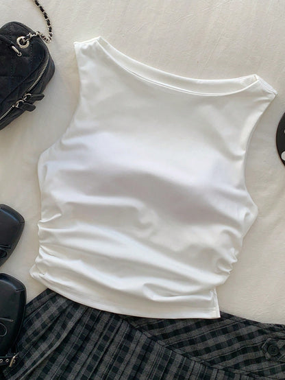 Comfortcana Spring/Summer Solid Simple Padded Tank Top White
