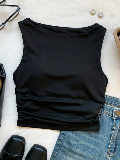 Comfortcana Spring/Summer Solid Simple Padded Tank Top White