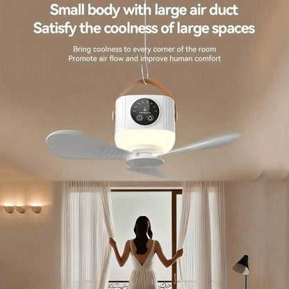 Compact Ceiling Fan For Tents, Suitable For Camping, Rechargeable Via USB, Features Adjustable Speeds And A Timer, Ideal For Outdoor Use, Includes A Mountable Bracket, Can Also Be Used As A Tabletop F