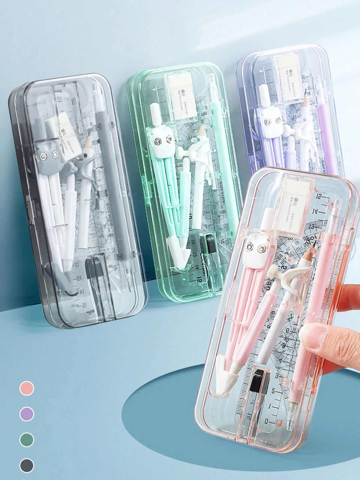 Compass And Ruler Student Set, Triangle Ruler, Protractor, Drawing Tools, Student Exam Study Stationery Supplies, Professional Drawing Ruler And Compass, Multi-Functional Pen Holder Style