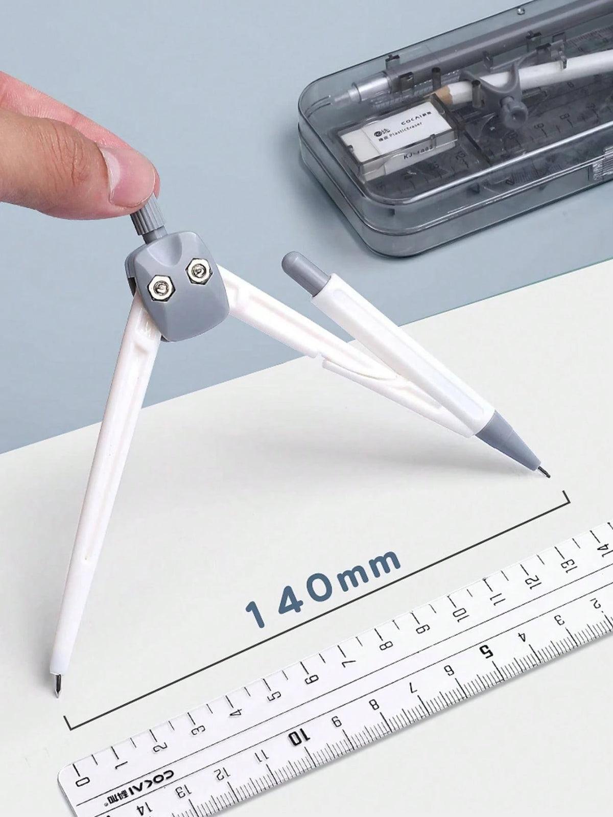 Compass And Ruler Student Set, Triangle Ruler, Protractor, Drawing Tools, Student Exam Study Stationery Supplies, Professional Drawing Ruler And Compass, Multi-Functional Pen Holder Style