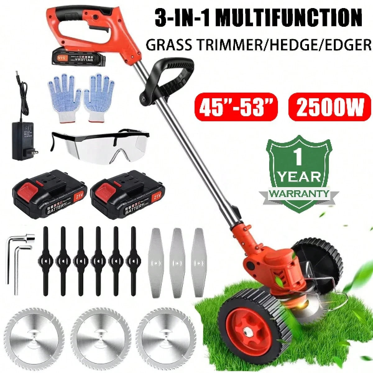 Cordless String Trimmer, Edger Whacker Grass Eater Lawn Cutter W/2* Battery, Garden Tools (21V)