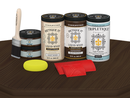Retique It Black Walnut countertop kit stain applied to a full kitchen surface, showcasing a matte finish on the countertop.