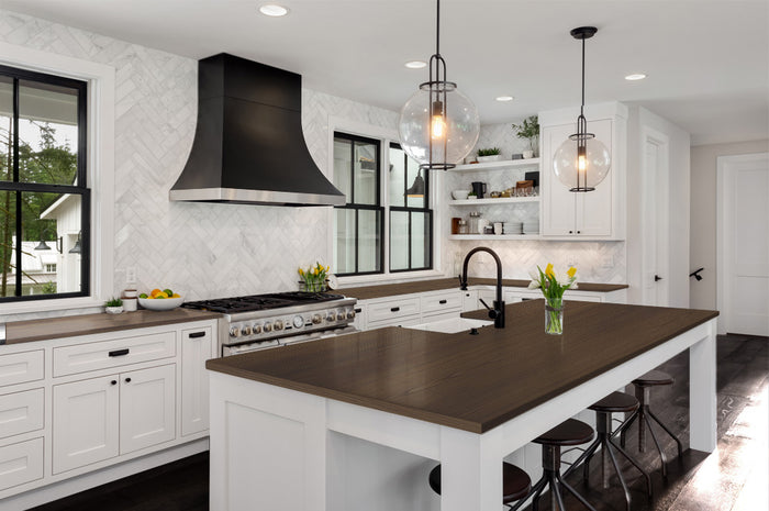 Retique It black walnut countertop stain kit for full kitchen countertops, showing rustic wood finish and application details.
