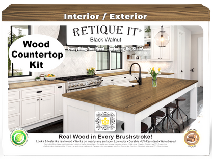 Retique It black walnut countertop kit with stain, featuring a natural wood finish and smooth surface for full kitchen installation.