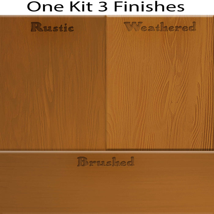 Retique It countertop kit with cedar stains, featuring swatches of three different finish options for full kitchen countertops.