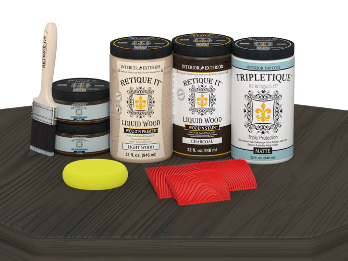 Retique It charcoal countertop kit with stain and matte finish on a kitchen surface, designed for full kitchen countertop renovation.