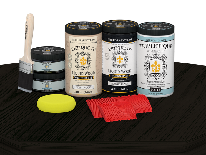 Retique It full kitchen countertop kit with classic black stain, showing a matte finish on a modern kitchen countertop surface.
