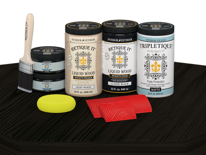 Retique It full kitchen countertop kit with classic black stain, showing a matte finish on a modern kitchen countertop surface.
