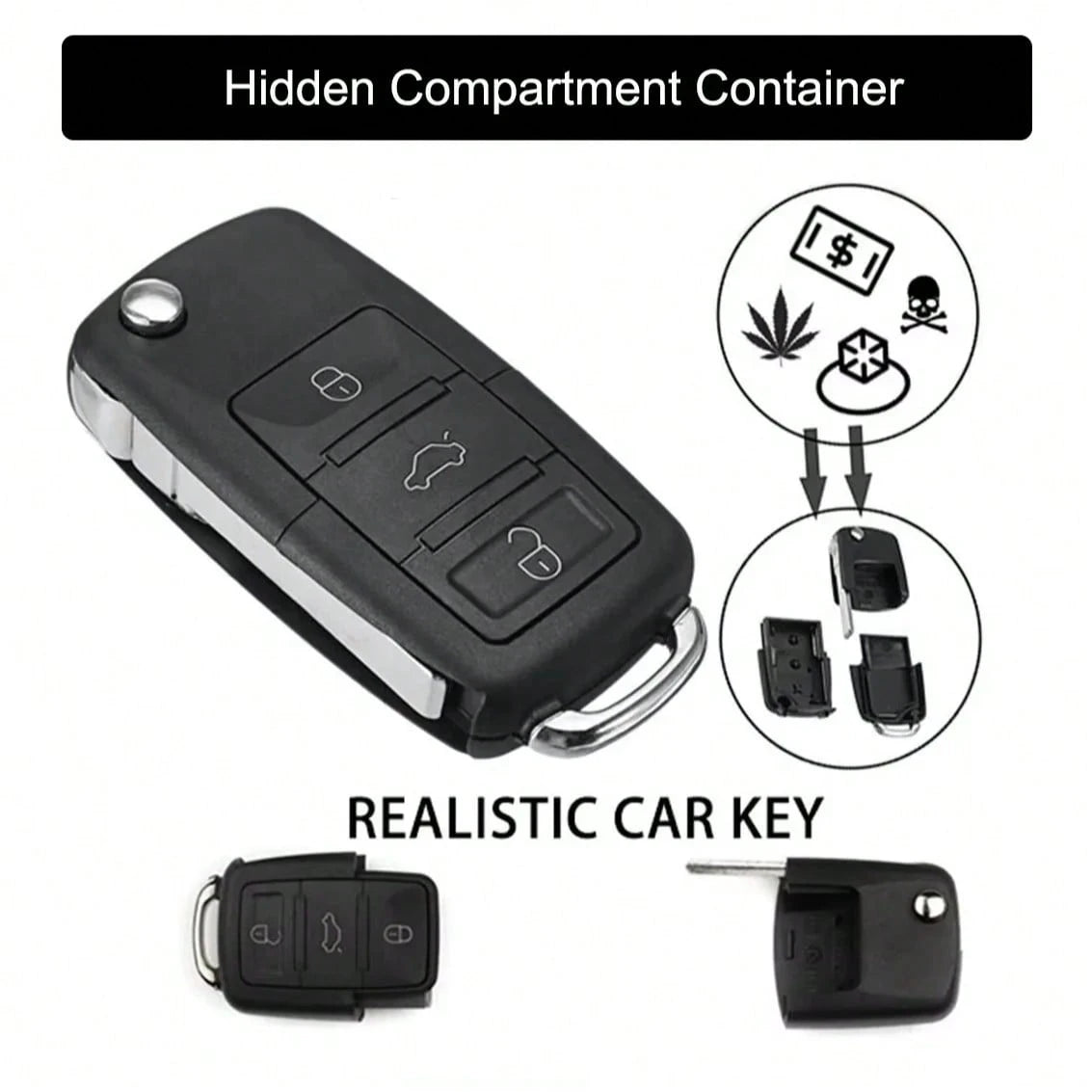 Creative Mini Realistic Car Key Hidden Safe, With Secret Compartment, Can Store Empty Car Key Fob, Coins, Pills, Coins, Etc., Key Disguise Safe, With Sealed Rubber Ring, Hidden Secret Compartment, Can